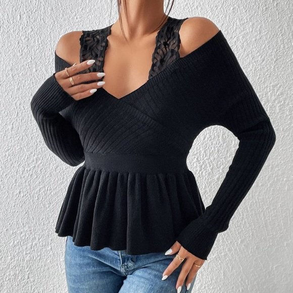 Black Womens Cold Shoulder Sweater - Picture 4 of 4